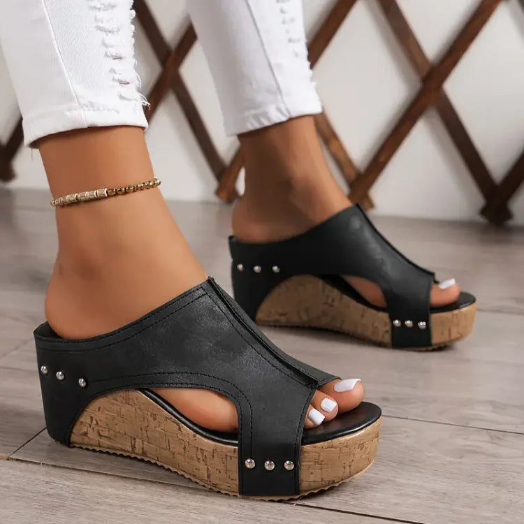 CALINDRA | ELEGANT BUCKLE WEDGE SANDALS