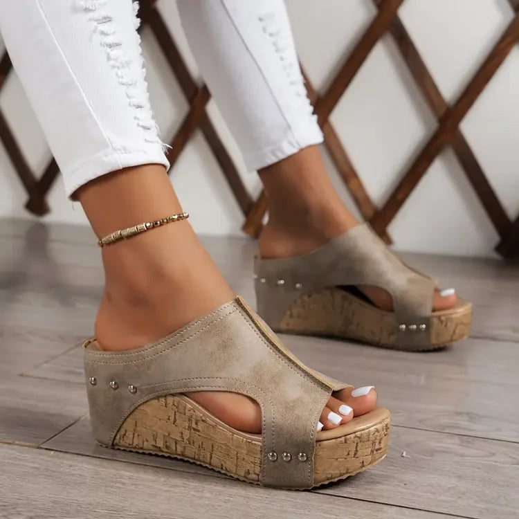 CALINDRA | ELEGANT BUCKLE WEDGE SANDALS