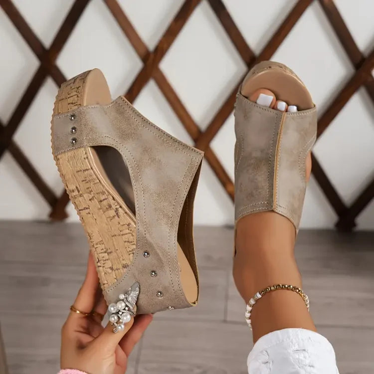 CALINDRA | ELEGANT BUCKLE WEDGE SANDALS