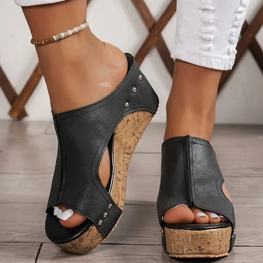 CALINDRA | ELEGANT BUCKLE WEDGE SANDALS