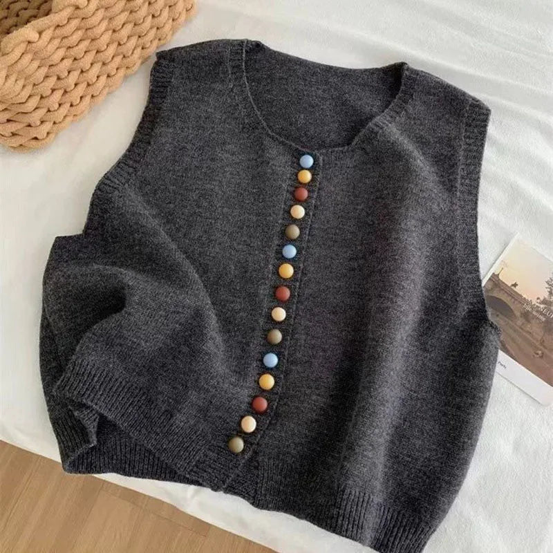 THE EVORA | COLOR-BUTTON KNIT VEST