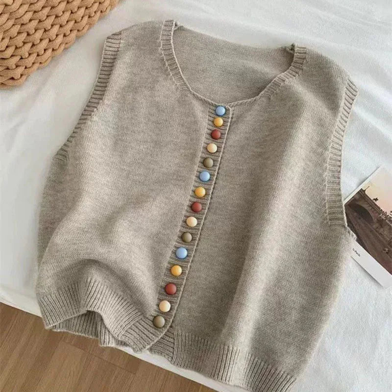 THE EVORA | COLOR-BUTTON KNIT VEST