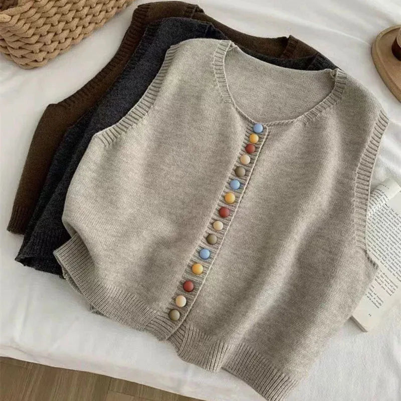THE EVORA | COLOR-BUTTON KNIT VEST