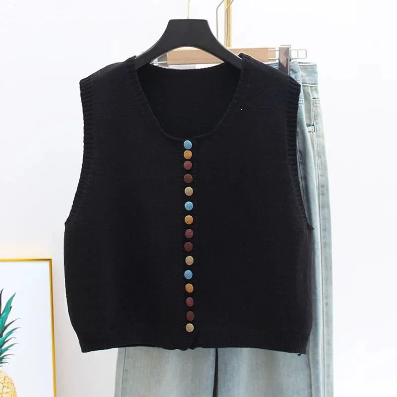 THE EVORA | COLOR-BUTTON KNIT VEST