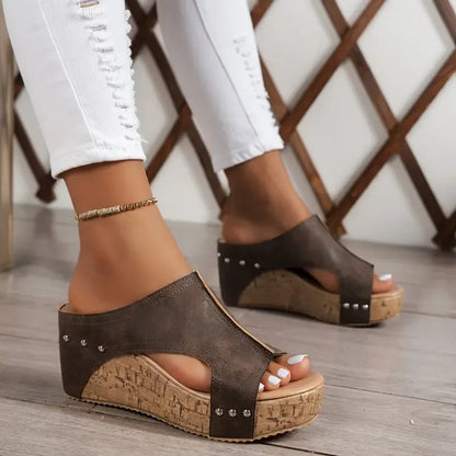 CALINDRA | ELEGANT BUCKLE WEDGE SANDALS