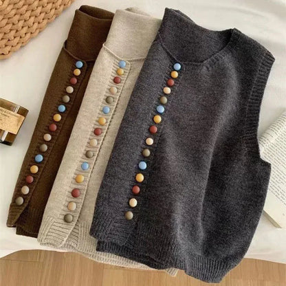 THE EVORA | COLOR-BUTTON KNIT VEST